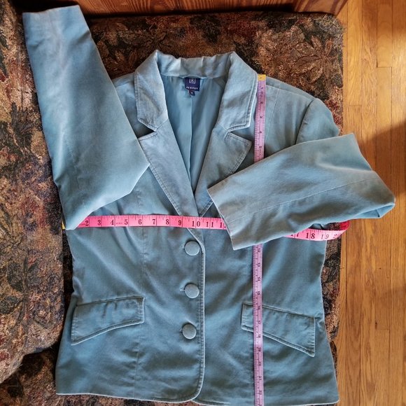 Turquoise, soft cotton velvet jacket, blazer, S, M, vintage 90s/2000s, Reitmans - Picture 4 of 11
